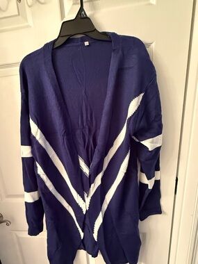 Navy and White Open Front Cardigan